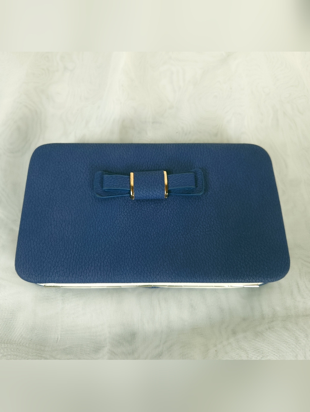 ✨ Cobalt Blue & Pink Bow Hardcase Wallet Clutch